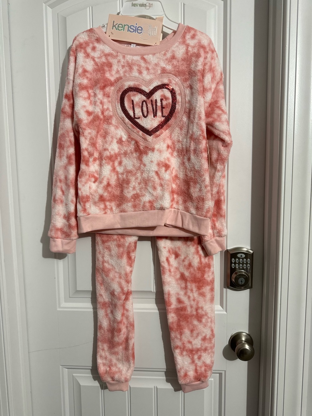 Cute Kenzie Girl girls size 12 pink white tie dye velour sweat suit sequins new